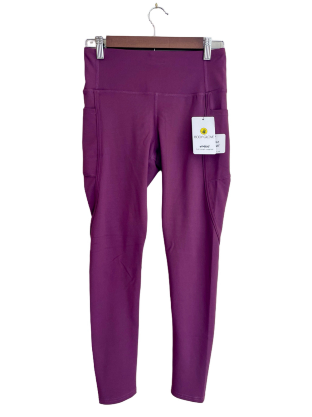 Body Glove Women’s Full Length Leggings M Burgundy High Rise Side Pockets NWT
